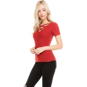 Short Sleeve Strap Lace Up Top